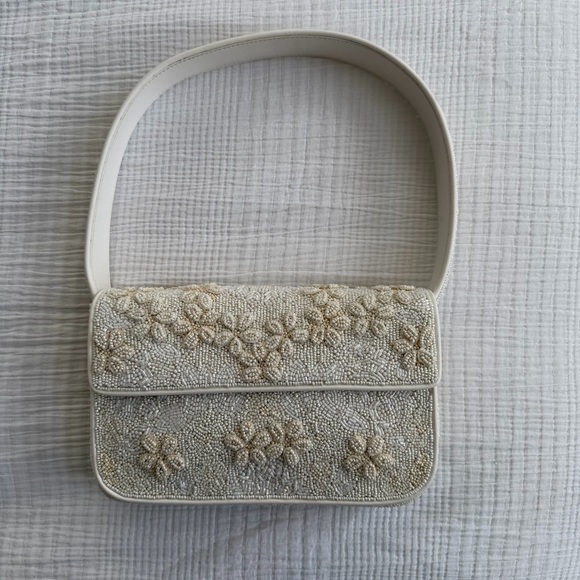 STAUD Ivory Floral GARDEN PARTY Beaded Shoulder Bag - Picture 2 of 6